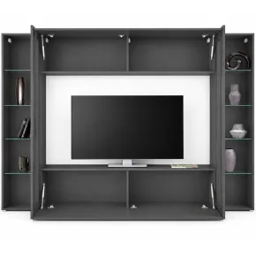 Mobile TV Soggiorno Parete Attrezzata Antracite Pensile con 2 Vetrine 2