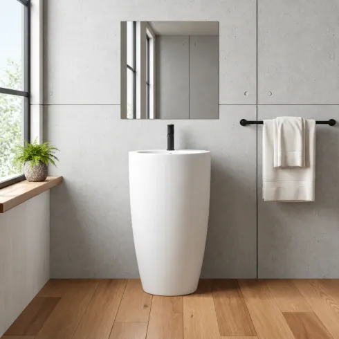 Lavabo da Appoggio Freestanding in Ceramica Bianco Lucido per Bagno