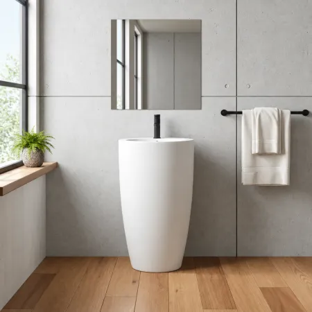 Lavabo da Appoggio Freestanding in Ceramica Bianco Lucido per Bagno