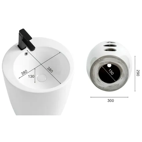 Lavabo da Appoggio Freestanding in Ceramica Bianco Lucido per Bagno