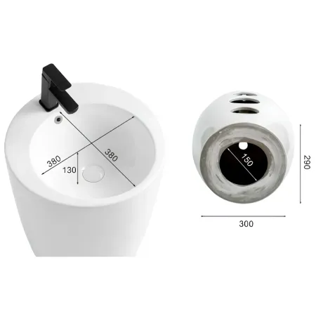 Lavabo da Appoggio Freestanding in Ceramica Bianco Lucido per Bagno