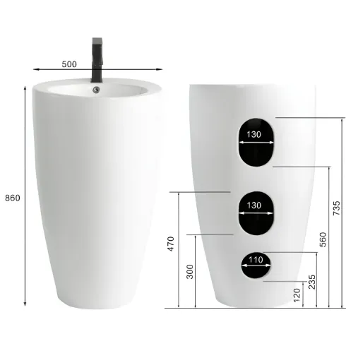 Lavabo da Appoggio Freestanding in Ceramica Bianco Lucido per Bagno