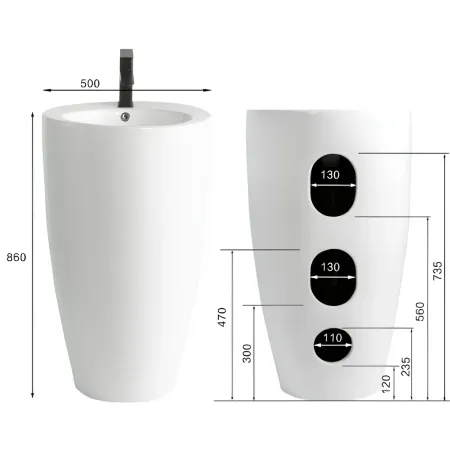 Lavabo da Appoggio Freestanding in Ceramica Bianco Lucido per Bagno