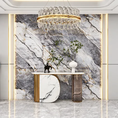 Pannello Decorativo da Parete in PVC Effetto Marmo Grigio 122x300 cm