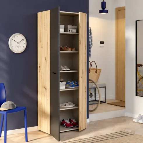 Armadio Scarpiera Multiuso 2 Ante Ripiani Rovere Nero Camera Ingresso