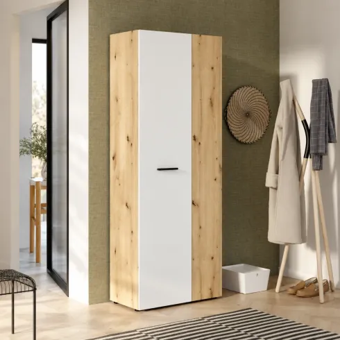 Armadio Multiuso 2 Ante 3 Ripiani Portascope Rovere Bianco Salvaspazio