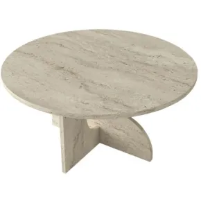 Tavolino da Salotto Rotondo in HDF Effetto Travertino da Caffè 75x75 2