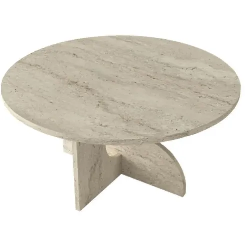 Tavolino da Salotto Rotondo in HDF Effetto Travertino da Caffè 75x75