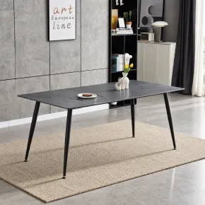 Tavolo 140x80 cm da Pranzo Ceramica Effetto Marmo Grigio 6 Posti 2