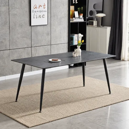 Tavolo 140x80 cm da Pranzo Ceramica Effetto Marmo Grigio 6 Posti