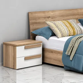 Comodino 2 Cassetti Camera da Letto Rovere Caramello Bianco Lucido 2
