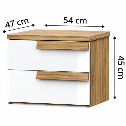 Comodino 2 Cassetti Camera da Letto Rovere Caramello Bianco Lucido