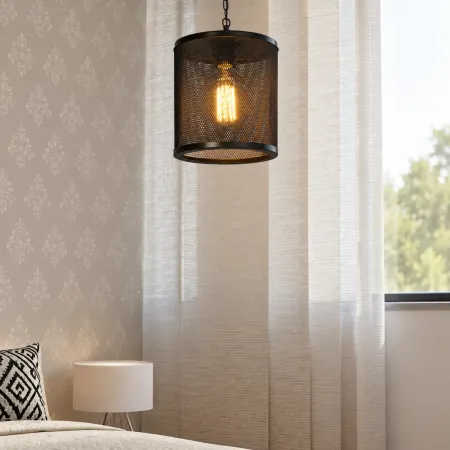 Lampada a Sospensione Metallo Reticolato Nero E27 Soffitto Interno