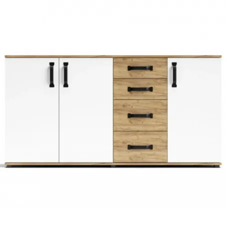 Credenza Rovere Bianco 3 Ante 4 Cassetti Madia da Soggiorno 160 cm
