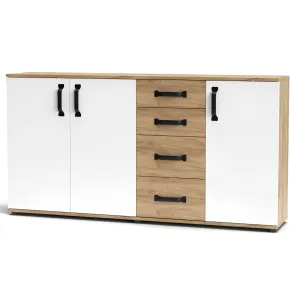 Credenza Rovere Bianco 3 Ante 4 Cassetti Madia da Soggiorno 160 cm