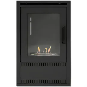 Stufa a Bioetanolo Ventilata 3 kW in Acciaio Nero con Bruciatore 1,5L 2