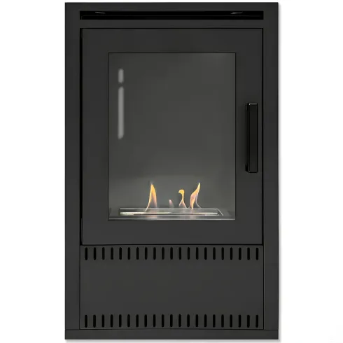 Stufa a Bioetanolo Ventilata 3 kW in Acciaio Nero con Bruciatore 1,5L