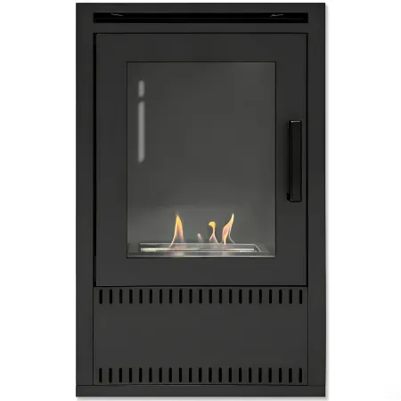 Stufa a Bioetanolo Ventilata 3 kW in Acciaio Nero con Bruciatore 1,5L