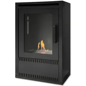Stufa a Bioetanolo Ventilata 3 kW in Acciaio Nero con Bruciatore 1,5L