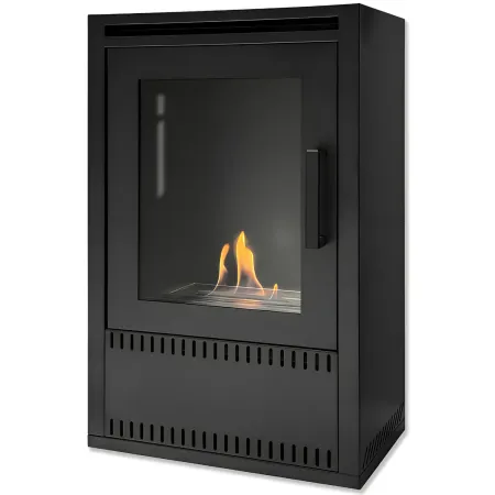 Stufa a Bioetanolo Ventilata 3 kW in Acciaio Nero con Bruciatore 1,5L