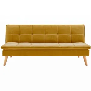 Divano Letto 3 Posti Senape Schienale Reclinabile Tessuto Antimacchia 2