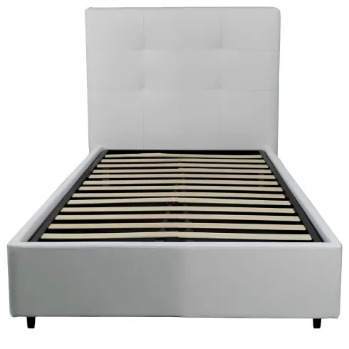 Letto Singolo Contenitore 80x190 cm Testiera Ecopelle Bianco con Rete