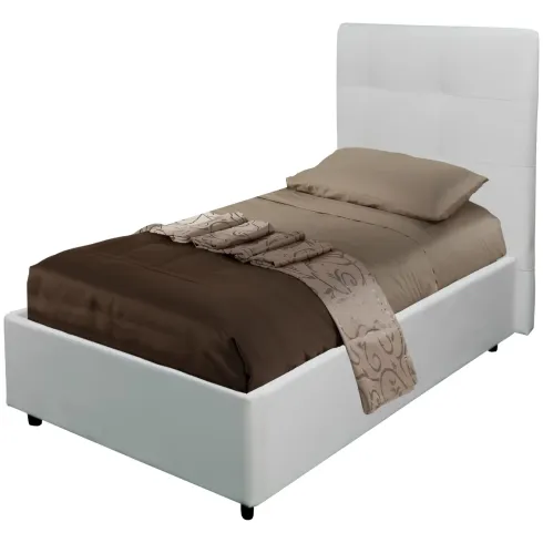 Letto Singolo Contenitore 80x190 cm Testiera Ecopelle Bianco con Rete