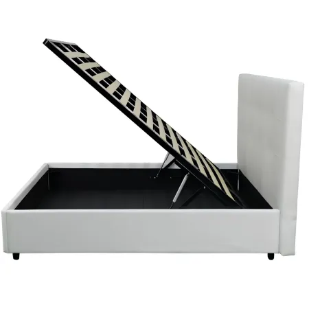 Letto Singolo Contenitore 80x190 cm Testiera Ecopelle Bianco con Rete