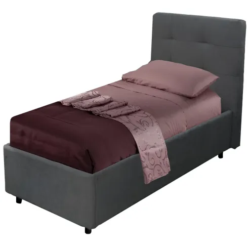 Letto Singolo Contenitore 80x190 cm Testiera Ecopelle Grigio con Rete