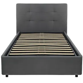 Letto Singolo Contenitore 80x190 cm Testiera Ecopelle Grigio con Rete