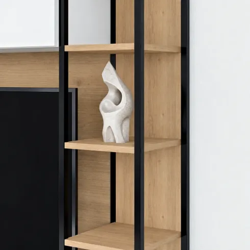 Parete Attrezzata TV Soggiorno Base con Colonna Pensili Bianco Rovere