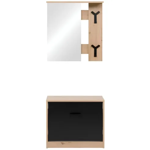 Mobile Ingresso con Specchio Scarpiera Ganci Appendiabiti Rovere Nero