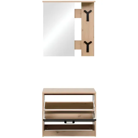 Mobile Ingresso con Specchio Scarpiera Ganci Appendiabiti Rovere Nero