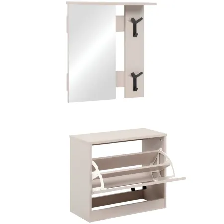 Mobile Ingresso con Specchio Scarpiera Ganci Appendiabiti Beige