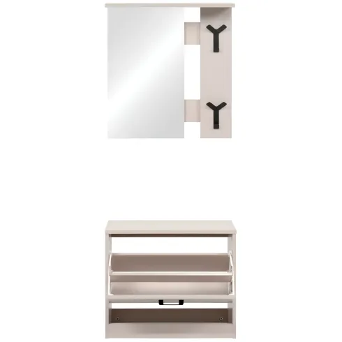 Mobile Ingresso con Specchio Scarpiera Ganci Appendiabiti Beige