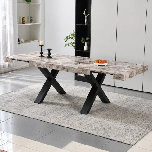 Tavolo da Pranzo Allungabile 160-240 cm in MDF Effetto Marmo Grigio