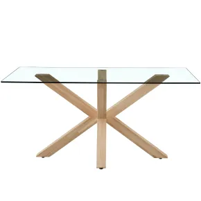 Tavolo 6 Posti da Pranzo Rettangolare 160x90 cm Vetro Temperato Legno 2