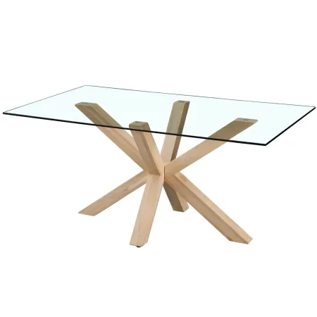 Tavolo 6 Posti da Pranzo Rettangolare 160x90 cm Vetro Temperato Legno