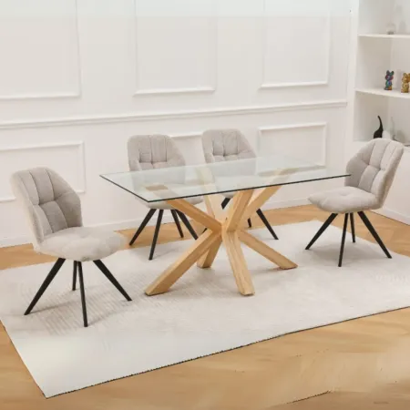 Tavolo 6 Posti da Pranzo Rettangolare 160x90 cm Vetro Temperato Legno