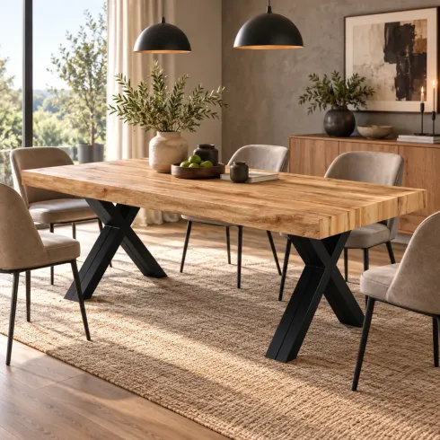 Tavolo da Pranzo Allungabile 200-400 cm in MDF Rovere Gambe Nero