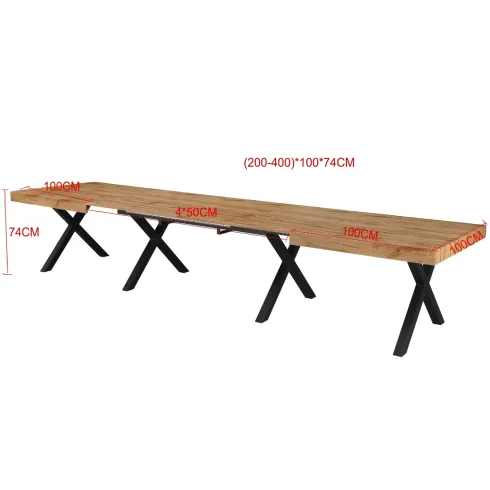 Tavolo da Pranzo Allungabile 200-400 cm in MDF Rovere Gambe Nero
