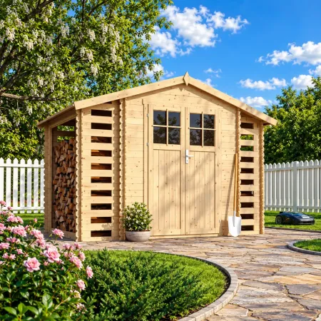 Casetta in Legno Grezzo da Giardino 312x200 cm Porta con Serratura