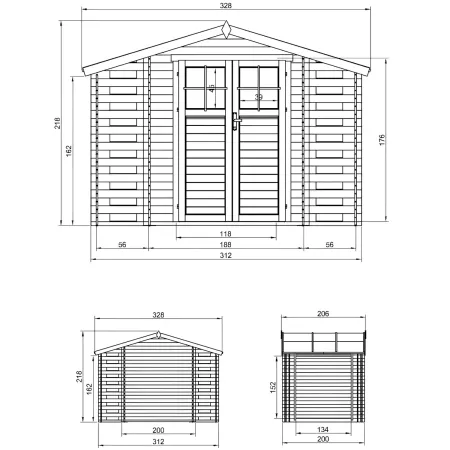 Casetta in Legno da Giardino 312x200 Porta con Serratura con Pavimento