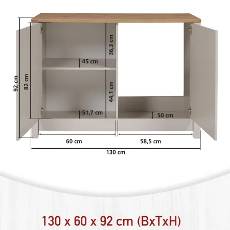 Cucina Modulare 3 Mobili Soft Close Beige Rovere 200 cm MDF Vetro