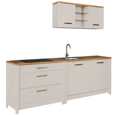 Cucina Modulare 230 cm Beige Rovere Base Sottolavello Cassetti Pensile