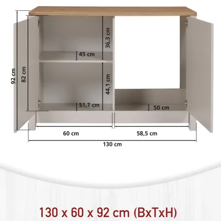 Cucina Modulare 230 cm Beige Rovere Base Sottolavello Cassetti Pensile