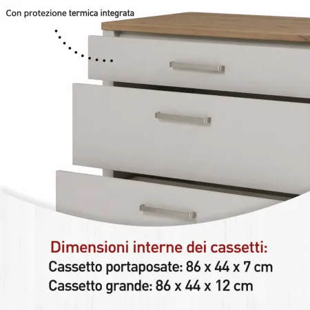 Cucina Modulare 230 cm Beige Rovere Base Sottolavello Cassetti Pensile