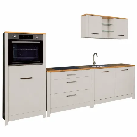 Cucina Modulare Beige Rovere 300 cm 4 Mobili Colonna Pensile