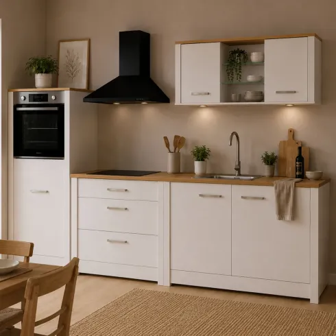 Cucina Modulare Beige Rovere 300 cm 4 Mobili Colonna Pensile