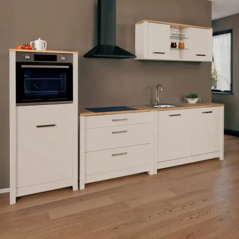 Cucina Modulare Beige Rovere 300 cm 4 Mobili Colonna Pensile